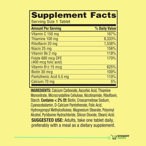 Spring Valley Super Vitamin B-Complex Dietary Supplement Tablets, 250 Count for Metabolism Support