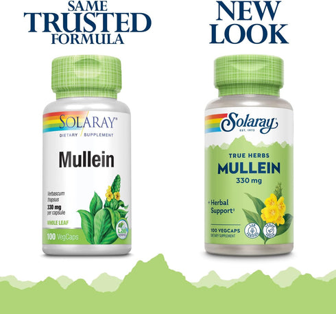 SOLARAY Mullein Leaf, Herbal Support for Healthy Respiratory Function, 330mg, Vegan, 100 Servings