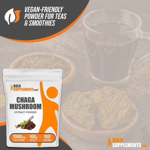 BulkSupplements.com Chaga Mushroom Extract Powder - Vegan & Gluten Free Supplement, 1000mg per Serving, 100g