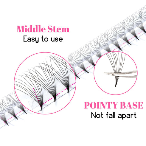TDANCE Premade Fans Eyelash Extensions - 224 Fans, Middle Stem Heat Bonded Volume Lash Extensions (224-40D-0.03-C-8-15)