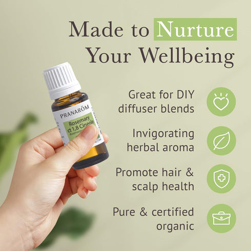 Pranarom USDA Certified Organic Rosemary Cineole Essential Oil (15ml) - 100% Pure Undiluted for Aromatherapy