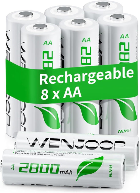 WENJOOP Rechargeable AA Batteries 8Pack, 2800mAh High-Capacity, NiMH, Double A Battery, Long-Lasting, AA
