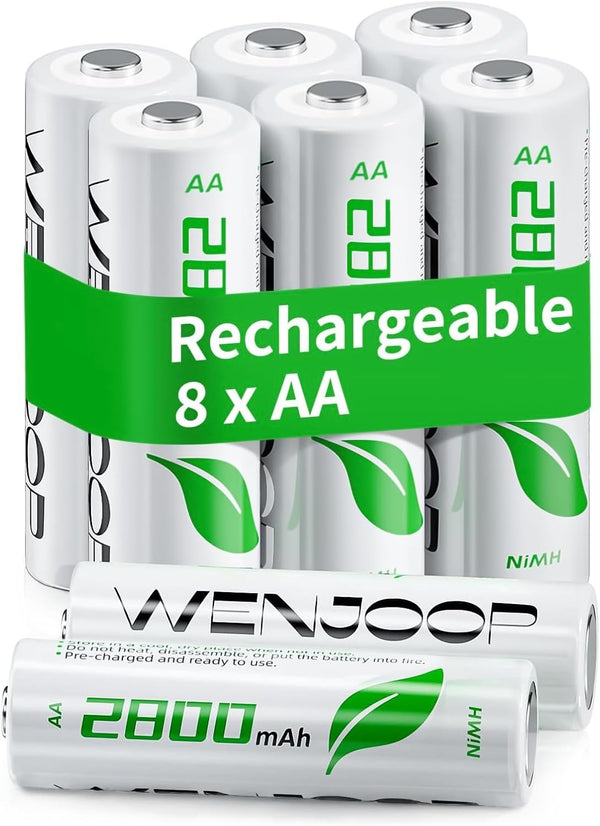 WENJOOP Rechargeable AA Batteries 8Pack, 2800mAh High-Capacity, NiMH, Double A Battery, Long-Lasting, AA
