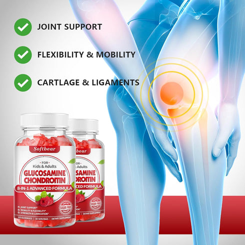Sugar Free Glucosamine Chondroitin Gummies - Extra Strength Joint Support, Raspberry Flavored, 120 Count