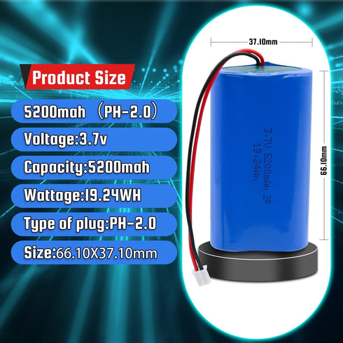 3.7V 5200mAh Rechargeable Batteries Lithium ion Battery with PH2.0/2P Connector for DIY Electronics Products, Toys, Lighting, Bluetooth Equipment