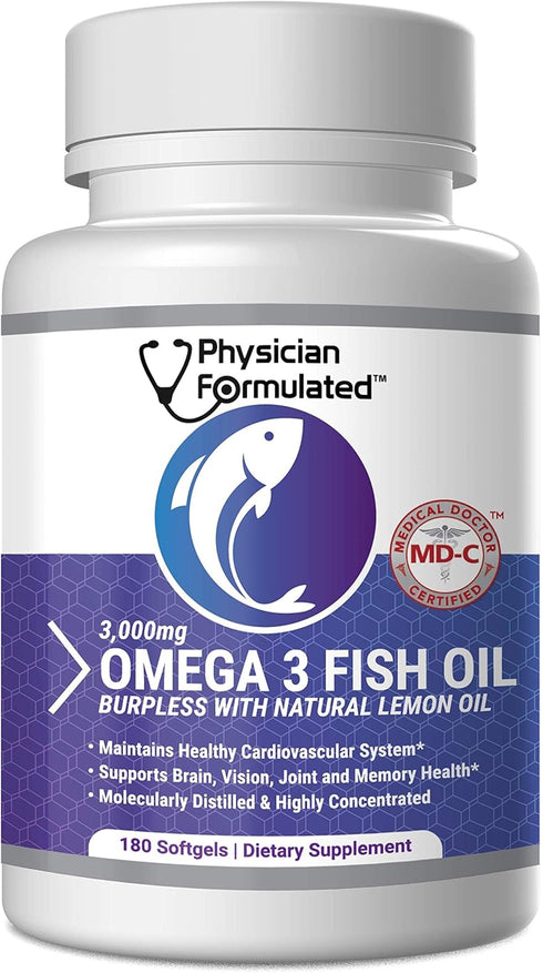 Fish Oil Omega 3 3000mg per Serving - 915mg EPA, 630mg DHA, 2000mg Total Omega 3, 180 Capsules