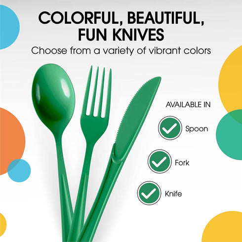 Exquisite Disposable Green Plastic Knives, 50 Pcs Heavy Duty Cutlery, Green Plastic Silverware