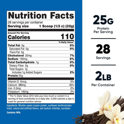 Nutricost Casein Protein Powder - 2lb Vanilla, Micellar Casein, Gluten Free, Non-GMO