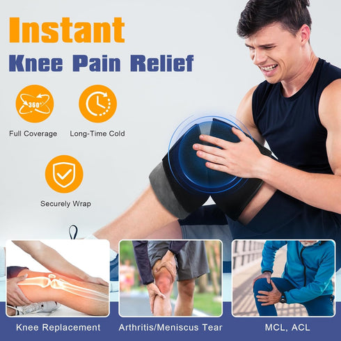 UNCN Large Knee Ice Pack Wrap for Instant Pain Relief, Reusable Cold Gel Bag, Wearable with Velcro Straps for Arms,