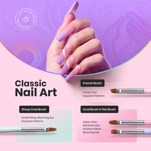 Beetles Nail Art Brushes Set, Gel Polish Design Pen Tools for Nail Cleaning, Liner Brush, and Dotting Pen Gift