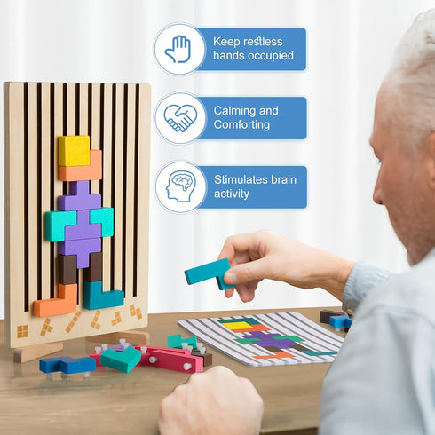 KUMUNI Wooden Tile Matching Game for Adults with Storage Bag Dementia Activities for Seniors Dementia Products
