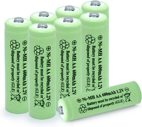 AA Ni-MH 600mAh 1.2V Rechargeable Solar Light Batteries for Outdoor Solar Lamps (8 Pcs)