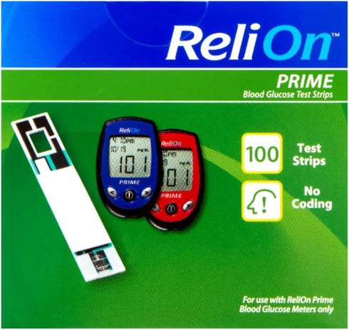 ReliOn Prime Blood Glucose Test Strips, 100 Count for Diabetes, Blood Sugar Test Strips with STS Sticker