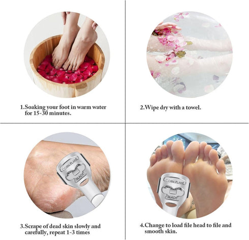 Stainless Steel Callus Shaver Pedicure Dead Skin Remover, Heel Razor with Wooden Handle & 10 Blades