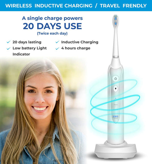 Sonic Electric Toothbrush for Adults with 5 Replacement Heads, 3 Modes & Built-in Timer, White