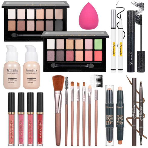 Makeup Set for Women, Full Kit Makeup Sets for Teens with Eyeshadow Palette, Lip Gloss, Foundation, Mascara, Eyeliner