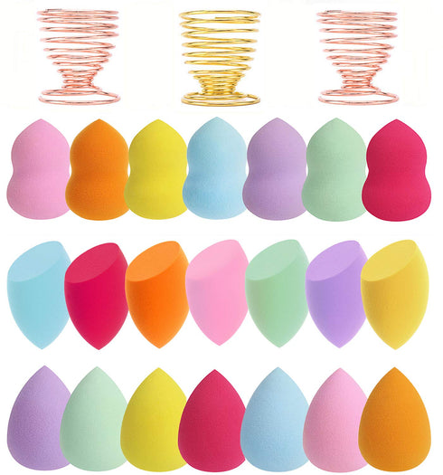 24pcs Makeup Sponge Blender Set, 21 Pcs Latex-Free Vegan Sponges with 3 Pcs Blender Holder for Liquid Cream (Style 1)