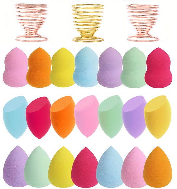 24pcs Makeup Sponge Blender Set, 21 Pcs Latex-Free Vegan Sponges with 3 Pcs Blender Holder for Liquid Cream (Style 1)