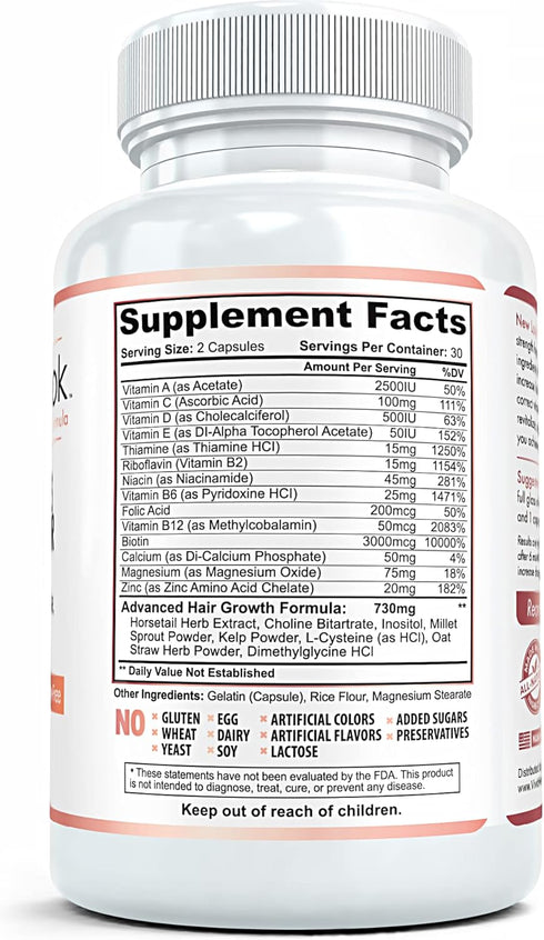 New Look Hair Growth Support Vitamins for Women and Men - Clinical Strength Supplement for Thicker, Fuller Hair, 60