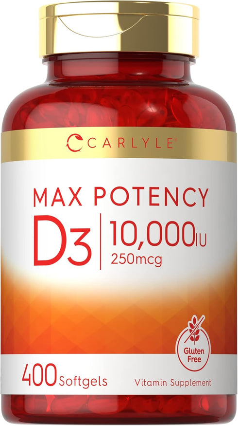 Carlyle Vitamin D 10000 IU, 400 Softgels, Value Size, Max Potency, Non-GMO & Gluten Free Supplement