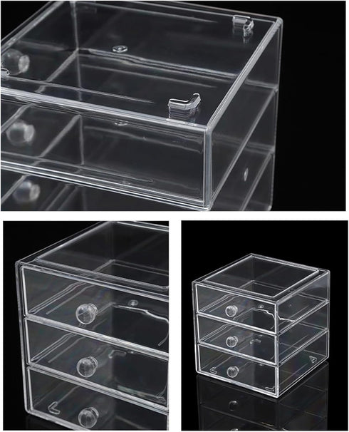 Makeup Drawer Organizer Box with 3 Drawers - Acrylic Cosmetic Display Case for Vanity Storage