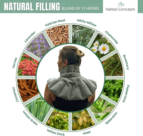 Herbal Concepts Neck and Shoulder Wrap, Microwavable for Pain Relief with 12 Herbs, Chocolate