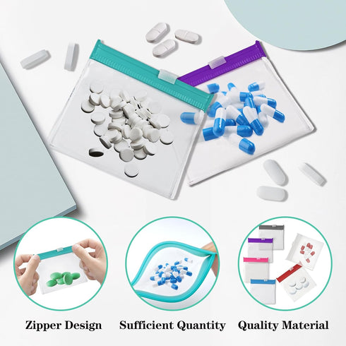 hongliang Lock,14 Set 7 Reusable Pill Pouches with Slide Piece Zippered Pill Bags for Travel Organizer Medicine Qtips