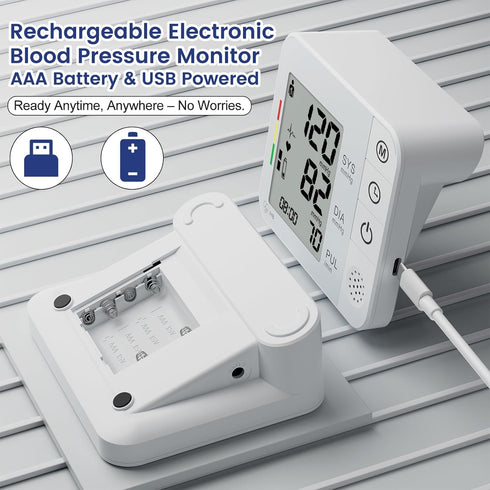 Blood Pressure Monitor Upper Arm BP Machine with 8.7"-16.5" Cuff, 240 Sets Memory, Large LCD Screen for Home Use (White)
