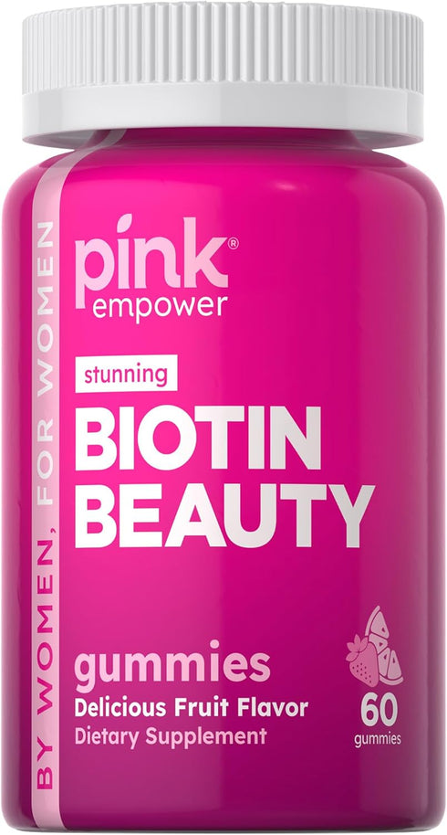 PINK Biotin Gummies for Women, 60 Count, Vitamin for Hair, Skin and Nails, Non-GMO & Gluten Free