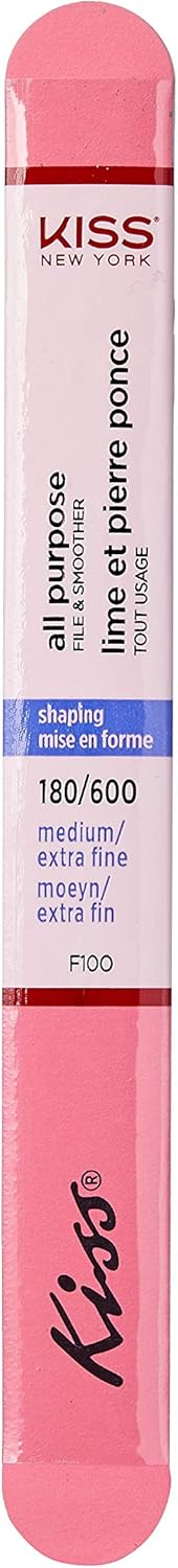 Kiss File All Purpose & Smoother - Pack of 6 Files, 180 Medium, 600 Extra Fine for Natural and Artificial Nails
