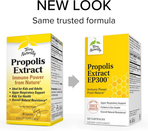 Terry Naturally Propolis Extract EP300, 60 Capsules - Supports Immune System, Upper Respiratory & Children’s Ear Health