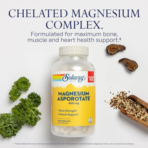 Solaray Magnesium Asporotate 400 mg, Chelated Magnesium Supplement for Bone Health and Muscle Support