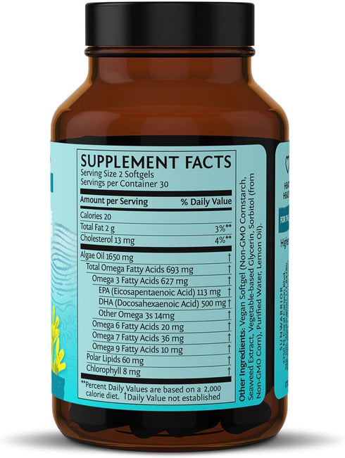 Sunwarrior Vegan Omega 3 DHA & EPA Supplement, Algal Oil for Brain, Eye, Joint & Heart Health (60 Count)