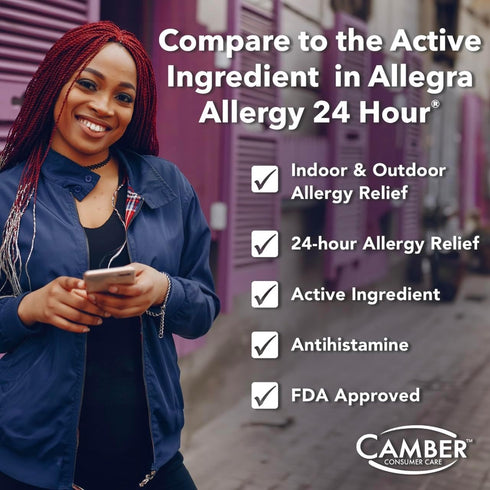 Camber Fexofenadine Antihistamine - Non-Drowsy 24hrs Allergy Relief Medicine, 100 Tablets