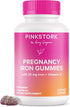 Pink Stork Prenatal Iron Supplement Gummies for Women, 20 mg with Vitamin C, Grape Chewable for Deficiency, Energy,