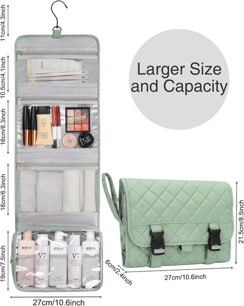 Relavel Travel Hanging Toiletry Bag for Men Women, Waterproof Large Makeup Organizer, Shaving Bag, Cosmetic Case (Green