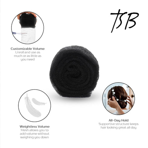 TSB Hair Filler, Black, 1 Pack - Ultimate Hair Bun Maker, Non-Irritating Volume Hair Bumps Tool for Brides
