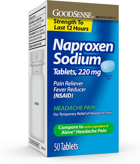 GoodSense Naproxen Sodium Tablets 220 Mg, Headache Pain Relief, Blue, 50 Count