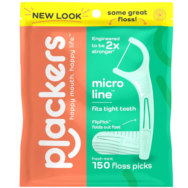 Plackers Micro Line Dental Floss Picks, Fold-Out FlipPick, Tuffloss, Easy Storage with Sure-Zip Seal, Fresh Mint