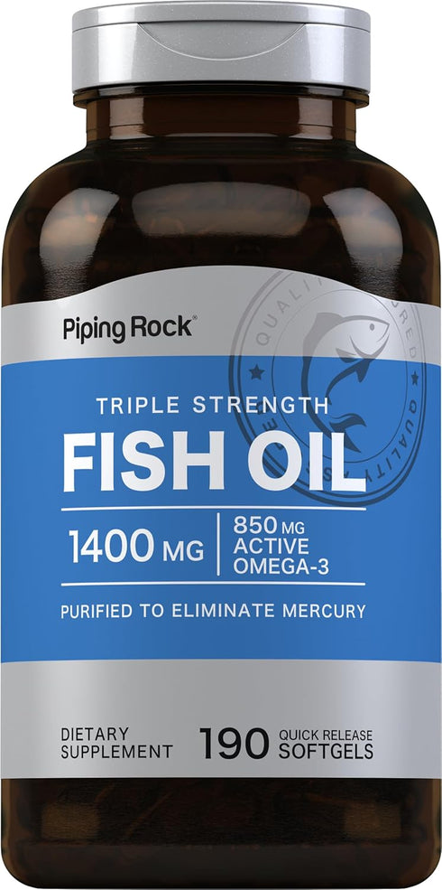 Piping Rock Triple Strength Omega 3 Fish Oil 1400 mg, 190 Softgels with EPA & DHA, Non-GMO