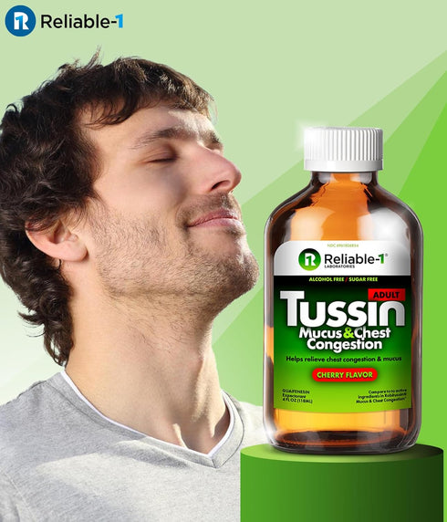 Tussin Adult Strength Mucus & Chest Congestion Relief (Natural Cherry Flavor) Guaifenesin Expectorant Alcohol and Sugar Free Decongestant Liquid to Clear Phlegm