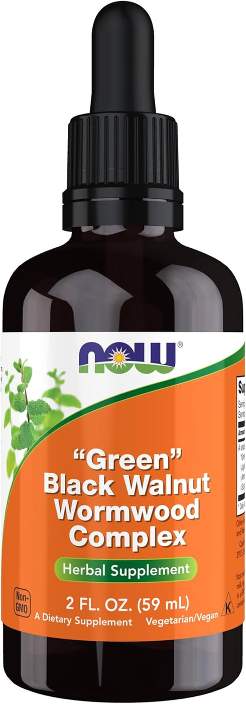 NOW Supplements Green Black Walnut Wormwood Complex Liquid, Herbal Supplement with Dropper, 2-Ounce