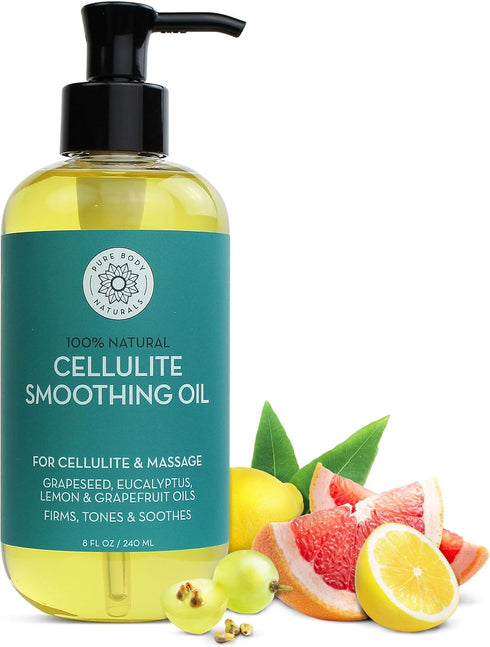 Pure Body Naturals Anti Cellulite Massage Oil, 8 fl oz | 100% Natural Cellulite Remover for Legs & Thighs