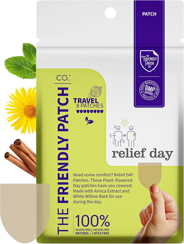 Relief Day Patch - Arnica, White Willow Bark, Saffron & Peppermint for Soreness and Discomfort for Women and Men