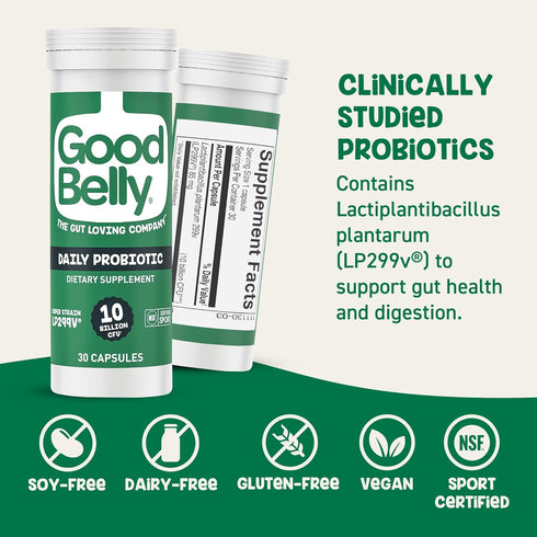 GoodBelly Probiotic Capsules for Digestive Health | Vegan Supplement with 10 Billion Live Cultures | 30 Capsules for
