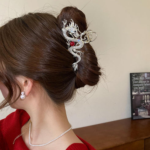 Large Metal Rhinestone Dragon Hair Claw Clips, Spring Festival Hair Accessories for Women Girls, Non-slip Hair Barrettes