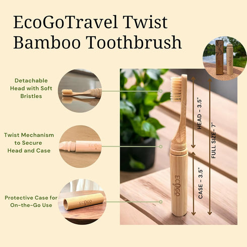 Bamboo Screwable Toothbrush, Two-Piece Design, Soft BPA-Free Bristles & Portable Case, Eco-Friendly for Travel & Daily