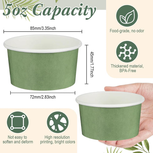 Maxdot 60pcs 5oz Frozen Dessert Cups, Disposable Ice Cream Cups, Paper Yogurt Bowls, for Hot and Cold Foods, Suitable