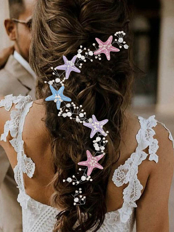 Unicra Wedding Starfish Headpiece, Bridal Hair Vine Accessories for Brides and Bridesmaids (Multi-colored)