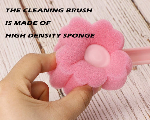 5Pcs Pink Sponge Bottle Brush, 17cm Long Handle Flower Shaped Cleaning Brushes for Reusable Containers